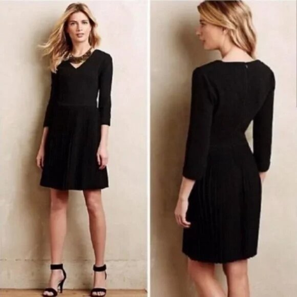 Ganni for Anthropologie Fulton Pleated Dress in Black - Women's Medium - Picture 1 of 10